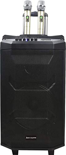 JACK MARTIN PT 1210 PRO Trolley Speaker with 2 Wireless Mic and Rechargeable Battery, Black