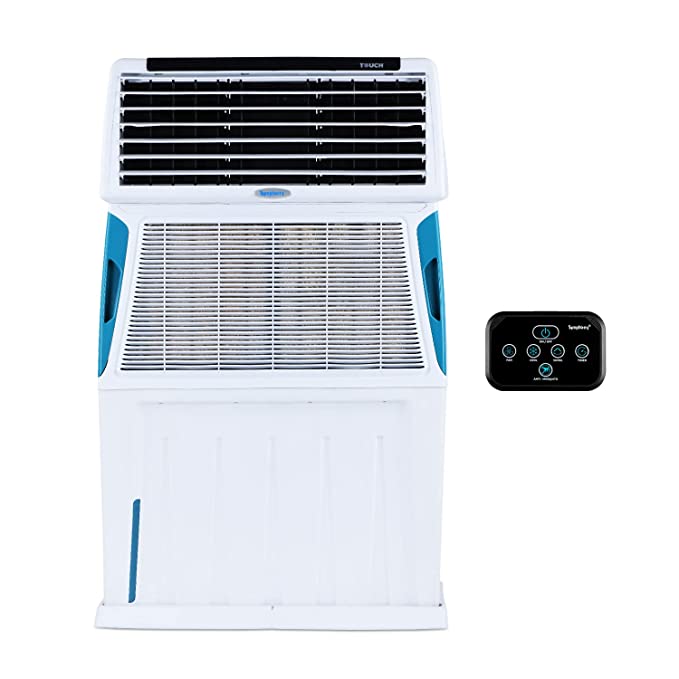 Symphony Touch 110 Personal Air Cooler For Home with 3-Side Cooling Pads, Powerful Blower, i-Pure Technology, Digital Touchscreen and Voice Assistance (110L, White)