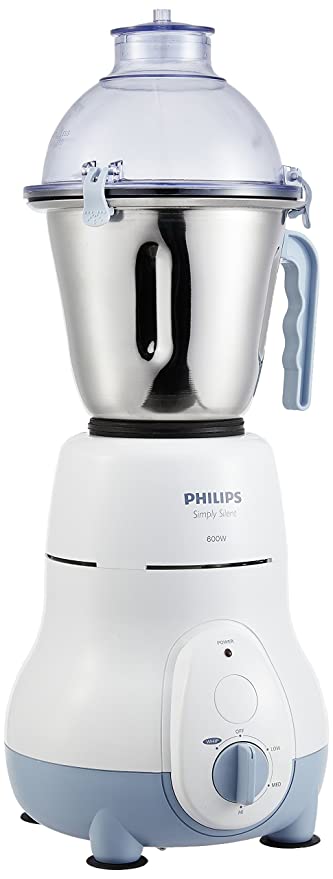 Philips Simple Silent Vertical  600-Watt Mixer Grinder with 5 Jars (Blue)